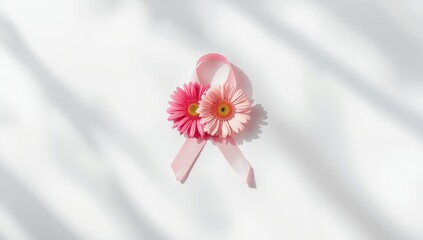 Pink ribbon and gerbera flower arranged on background, supporting breast health awareness during Pink Day