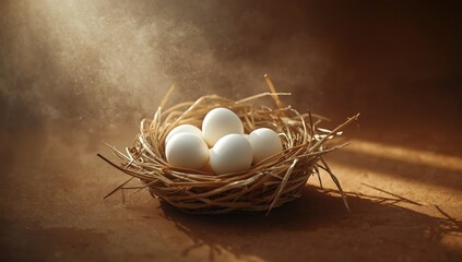 Eggs nestled in straw, highlighting traditional farming or rustic decor, World Egg Day