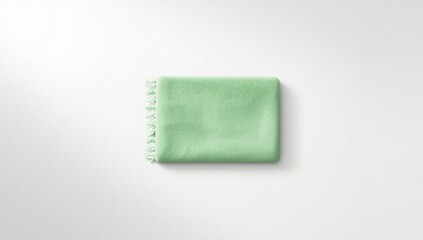 Fototapeta premium Isolated green microfiber cloth on white, used for cleaning tasks, focusing on surface care and hygiene, World Cleaning Day