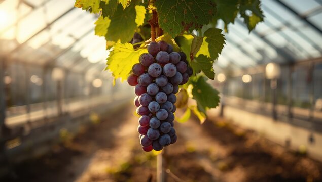 Grapevines cultivated in a greenhouse setting in Hoeilaart, focusing on year-round fruit development, International Agriculture Day