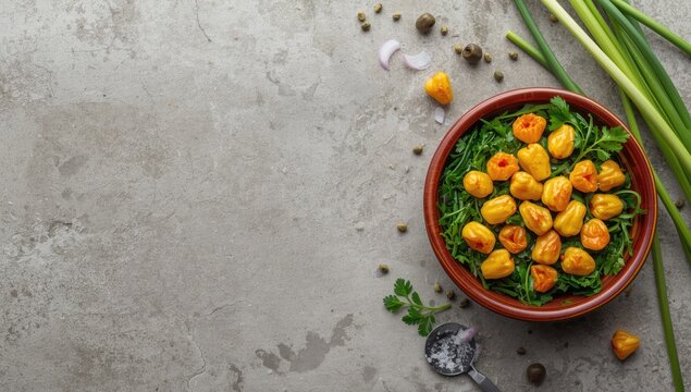 Fermented bladdernut blossom known as jonjoli served as a traditional Georgian dish on a table