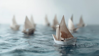 Origami paper ship on a calm surface, highlighting delicate folding techniques, International Origami Day