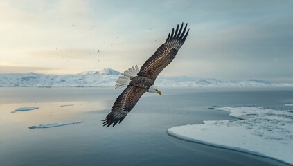 White-tailed eagle resting on coastal rocks in Hokkaido, focusing on raptor behavior
