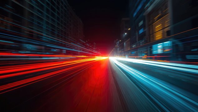 Car lights streaking in a long exposure highlight vehicle movement and night driving dynamics
