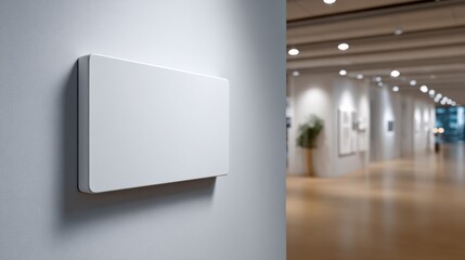 A white box with a white background is hanging on a wall. The box is empty and has no writing on it