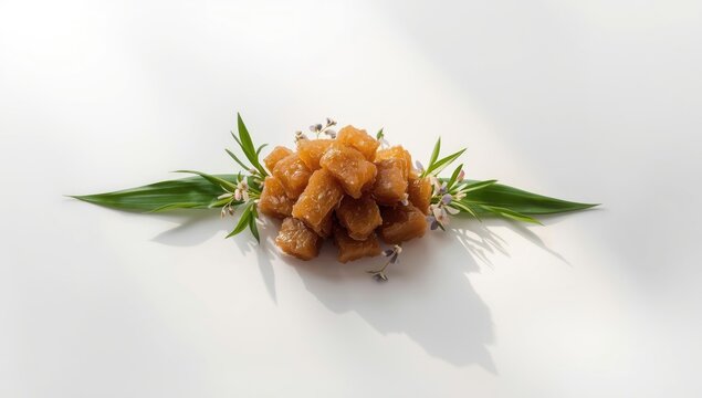Jaggery made from sugarcane with leaf elements, highlighting natural energy sources in food preparation