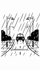 Moody Grayscale Taxi Ride Through Rainy Urban Streets