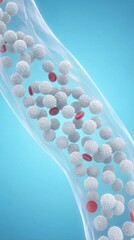 Crowded White Blood Cells in Bloodstream 3D Microscopic View