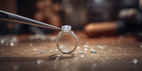 Workshop scene with jewelry and diamond tools, ideal for editorial header backgrounds