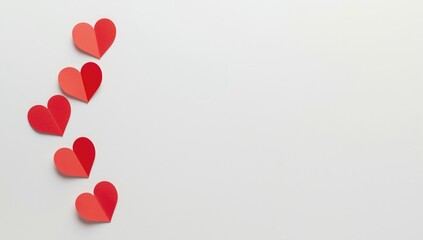 Bright colorful hearts aligned in four dots on white background, suitable for Valentine's Day postcards or messages