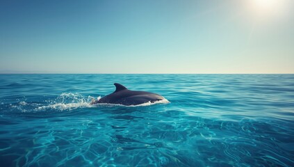 Fototapeta premium Dolphin leaping through the sea, highlighting marine biodiversity and ocean health