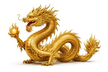 Grand golden Chinese dragon model shown on simple white background