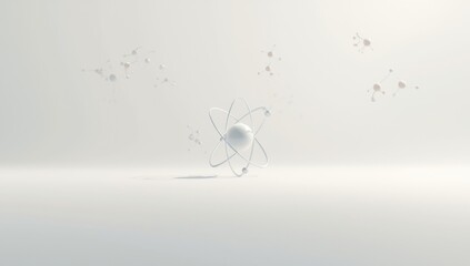 White atom or molecule, 3D scientific model used as a neutral background for research layouts