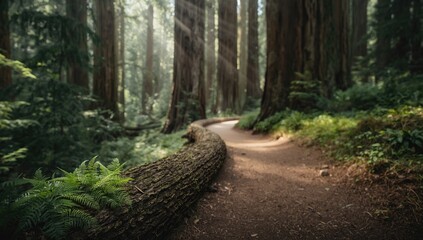 Redwood National Forest trail featuring the Boy Scout Tree, highlighting ecological conservation efforts