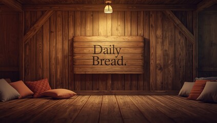 Rustic wooden sign indicating daily bread, serving as bakery branding and customer navigation