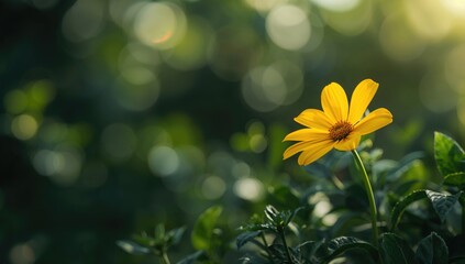 Yellow flower with lush green leaves in plant, ideal for nature-themed layout