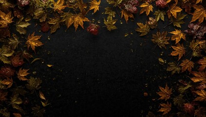 Diverse plant leaves arranged with neon lighting on a black background, ideal for graphic design backdrops