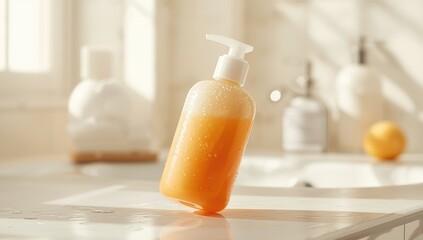 A nearly full bath soap container with surplus soap, highlighting product abundance and usage, World Hygiene Day