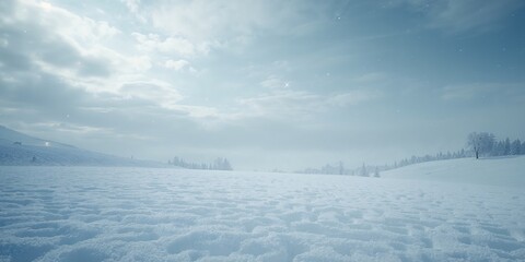 Obraz premium Overcast winter sky above a snow-blanketed field, highlighting seasonal transition for Earth Day