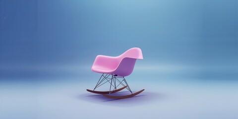 Single pink vintage rocking chair set against a flat blue surface, ideal for minimalist UI or graphic design backgrounds