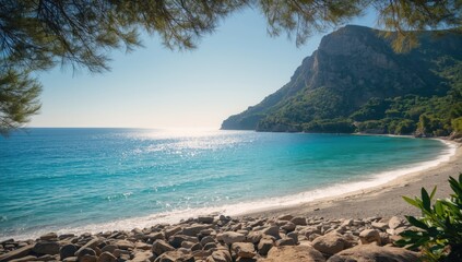 Fototapeta premium Mountain and sea landscape highlighting seasonal change, outdoor environment backdrop