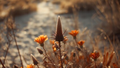 Obraz premium Prickly shrub growing in wilderness, highlighting natural plant adaptation