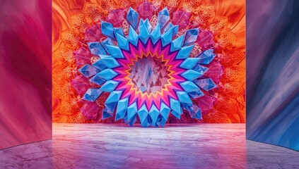 Colorful geometric polygon shapes on an abstract rainbow background, ideal for graphic design projects