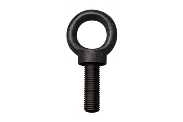 Black metal eyebolt with threaded shank providing a strong anchor point for rigging and lifting applications