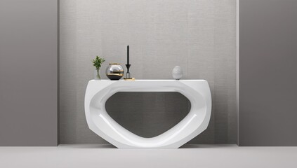 Decorative gold and black elements on a sleek white console table, ideal for modern home styling