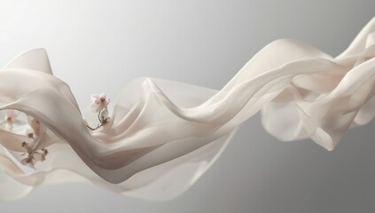 Soft flowing sheer fabric with floral touches in grayscale, serving as a UI backdrop, Earth Day