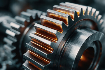 close-up of a new metal gear with metallic shine