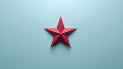 Hand affixing a red star on a blue backdrop for sales and satisfaction indicators, suitable for layout backgrounds