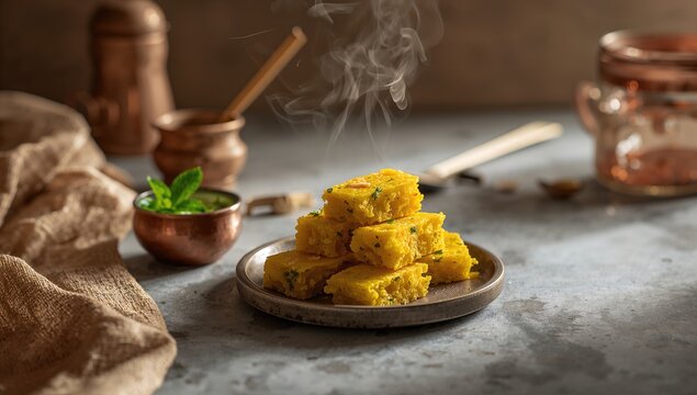 Steamed Chana Dal Dhokla paired with mint chutney, highlighting textures and health benefits, culinary preparation, World Food Day