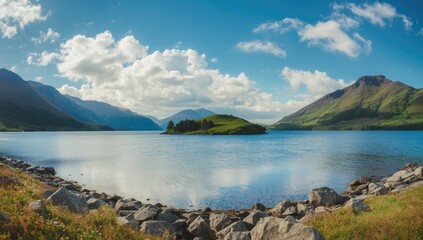 Fototapeta premium Loch Cluanie landscape in the Scottish Highlands, highlighting erosion risk in remote areas