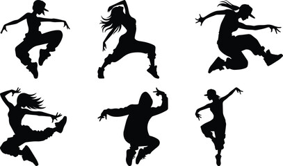 Hip hop dance bundle silhouette icon vector art illustration