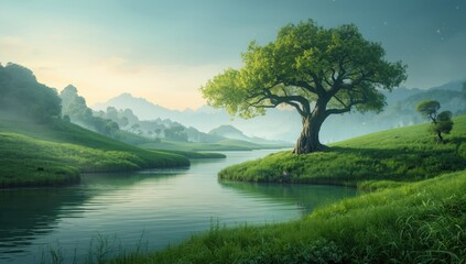 Fantasy-themed digital landscape illustration designed for background use in digital media, landscape fantasy in digital art