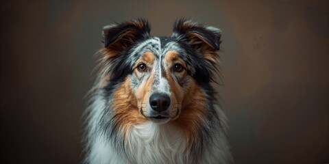 Close-up of a smooth Collie with merle coat at a dog competition, handler interaction emphasizes breed features