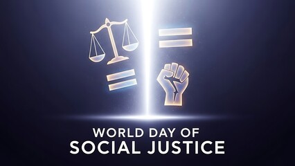World day of social justice awareness campaign symbol with scales and fist