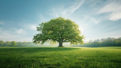 Spring meadow with trees on background, serving as an aesthetic background for editorial headers