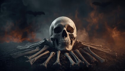 Skull and bones pattern serving as a Halloween background, holiday setting