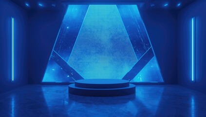 Digital scene featuring blue geometric patterns on a tech interface background, supporting user interface layout