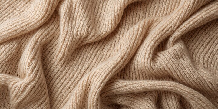Soft beige knitted fabric used as a background for textile pattern displays, suitable for layout design applications