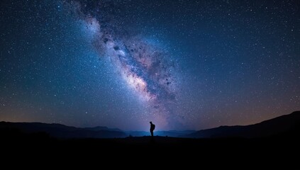 Fototapeta premium Night sky with Milky Way visible above a rural horizon, serving as background for stargazing activities