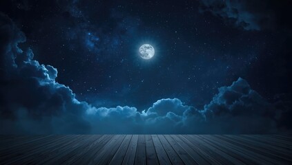 Night sky scene featuring stars, moon, and clouds used as a backdrop for UI layout and typography, ideal for web design