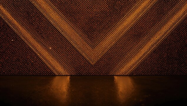 Gold mosaic tile featuring textured surface and repeating diagonal lines, ideal for decorative wall backgrounds.