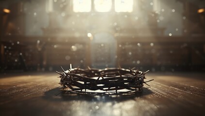 Thorny crown used in religious rituals symbolizing Jesus sacrifice, faith reflection