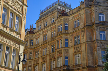 Czech Republic, Prague September 7, 2025, historic facade of a tenement house in Prague