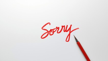 Red-ink apology note on white paper, focusing on written expressions of regret and correction