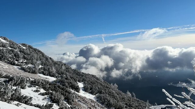 Julian Alps winter landscape, path to Debela pec peak