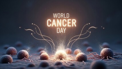 World cancer day awareness concept with sparklers and balls on dark background